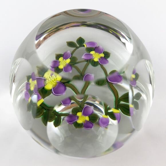 Perthshire PP221 2000 Amethyst & Yellow Flower Bouquet Faceted Paperweight Cert - Picture 3 of 16